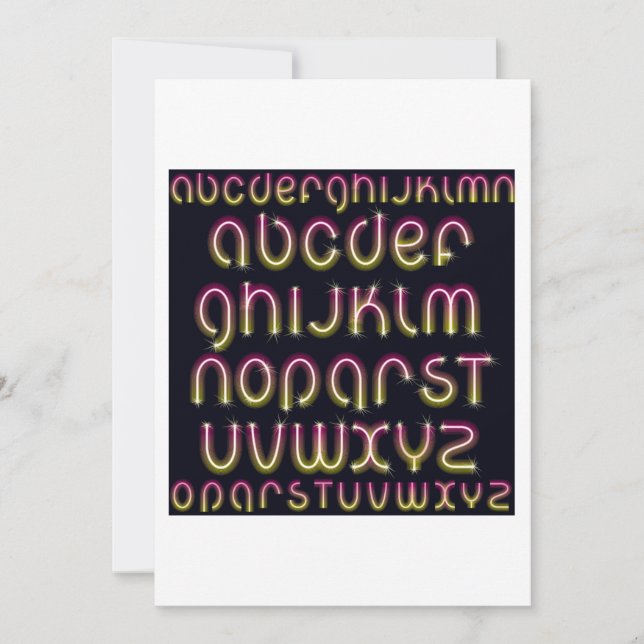 Retro 80s Pink and Yellow Glowing Neon Alphabet Invitation (Front)