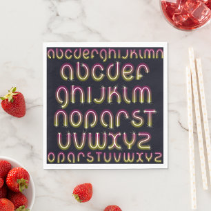 Retro 80s Pink and Yellow Glowing Neon Alphabet Napkins