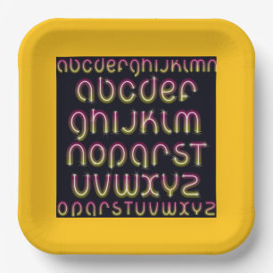 Retro 80s Pink and Yellow Glowing Neon Alphabet Paper Plates