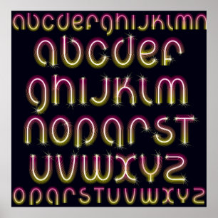 Retro 80s Pink and Yellow Glowing Neon Alphabet Poster