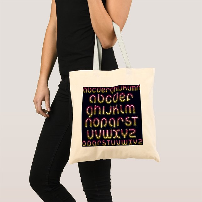 Retro 80s Pink and Yellow Glowing Neon Alphabet Tote Bag (Creator Uploaded)