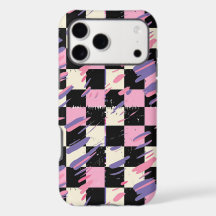 Retro 80s Pink Purple Checkered iPhone Samsung