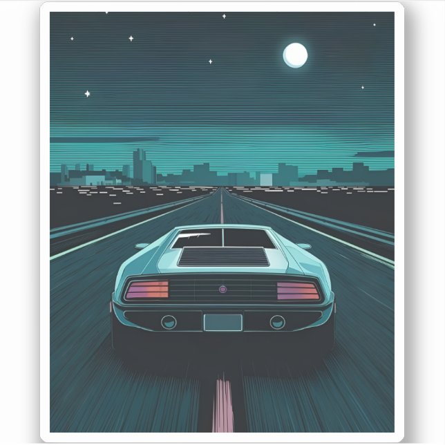 Retro 80s Pixel LoFi Vaporwave Futuristic Supercar Sticker (Front)