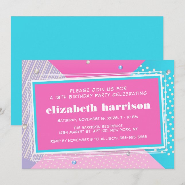 Retro 80's Pop Art Birthday Party Invitation (Front/Back)