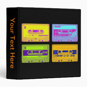 Retro 80s Pop Art Cassette Tapes 3 Ring Binder