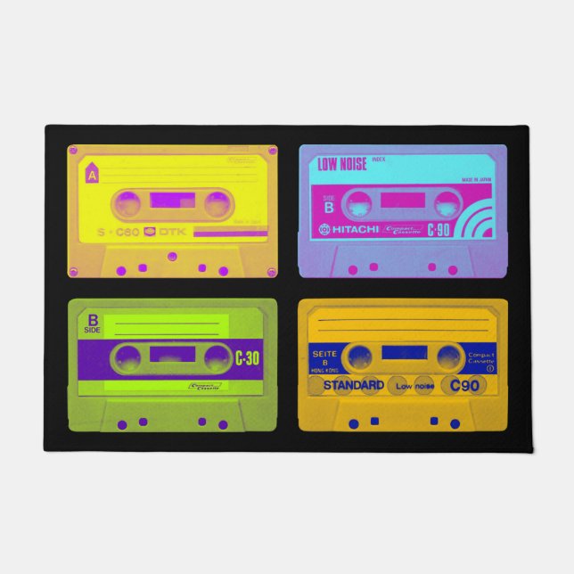 Retro 80s Pop Art Cassette Tapes Doormat (Front)