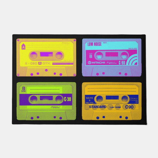 Retro 80s Pop Art Cassette Tapes Doormat (Front)