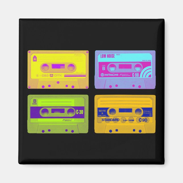 Retro 80s Pop Art Cassette Tapes Magnet (Front)