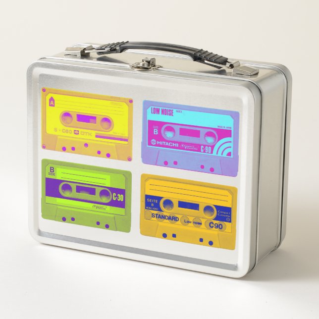 Retro 80s Pop Art Cassette Tapes Metal Lunch Box (Front)