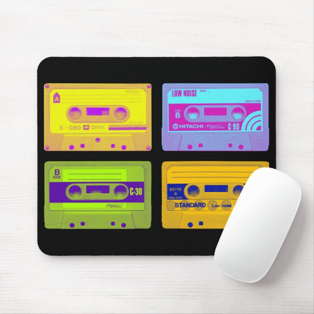 Retro 80s Pop Art Cassette Tapes Mouse Pad (With Mouse)
