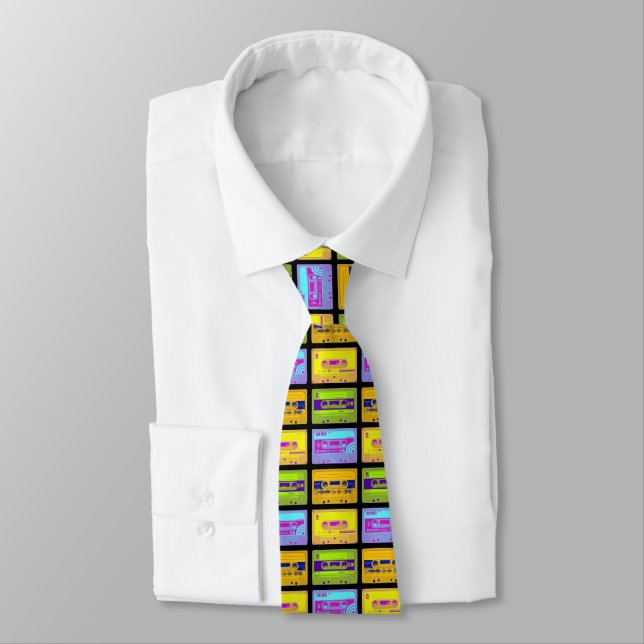 Retro 80s Pop Art Cassette Tapes Neck Tie (Tied)