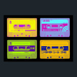 Retro 80s Pop Art Cassette Tapes Poster<br><div class="desc">Back in the eighties everyone was wearing headphones and listening to their music on a portable cassette player. Insert your cassette and you had music anywhere anytime, until Side A came to an end and the tape had to be turned over to Side B. People could even make your own...</div>