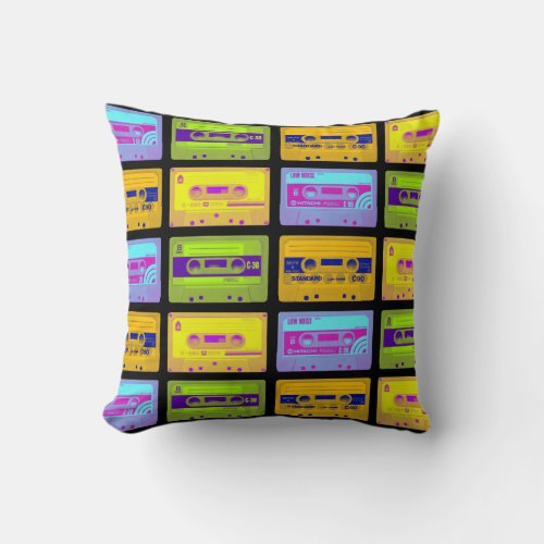 Retro 80s Pop Art Cassette Tapes Throw Pillow