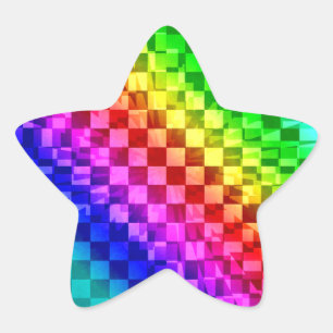 Retro 80s punk rainbow check pattern star sticker