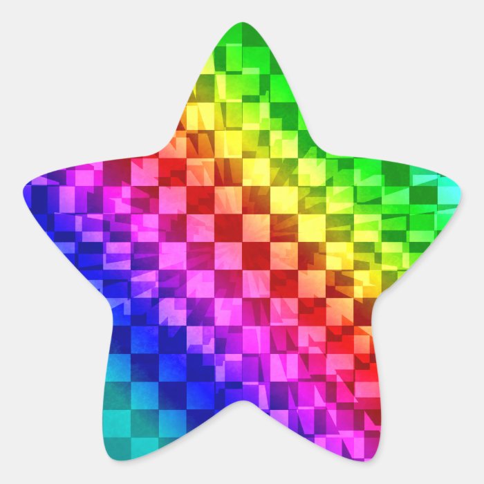 Retro 80s punk rainbow check pattern star stickers