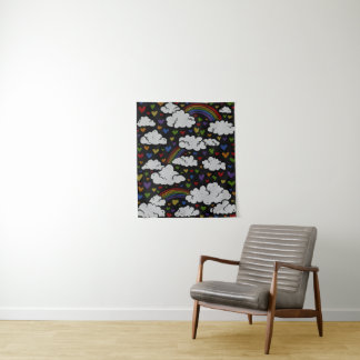 Retro 80s Rainbow Hearts Tapestry