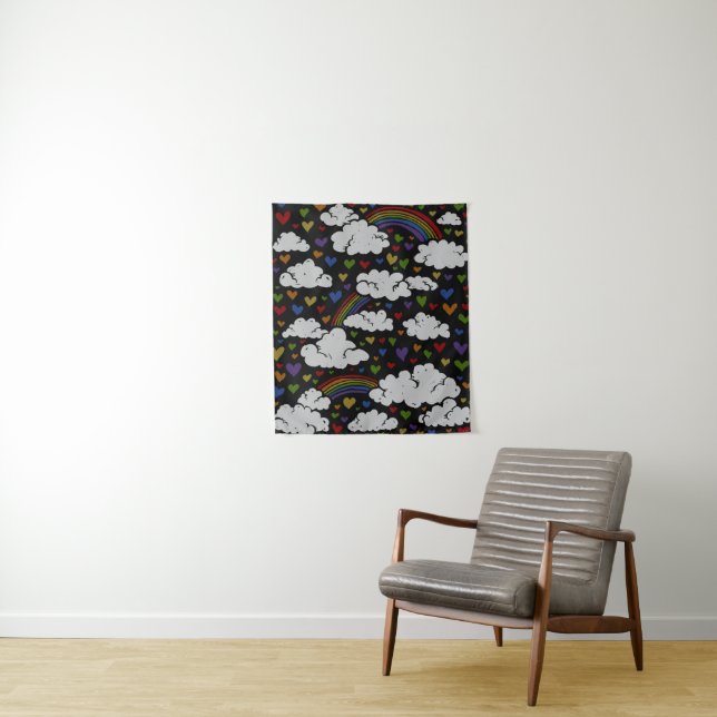 Retro 80s Rainbow Hearts Tapestry (In Situ)