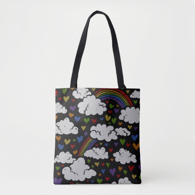 Retro 80s Rainbow Hearts Tote Bag (Front)