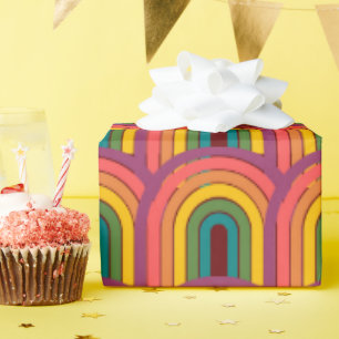 Retro 80s Rainbow Maroon Wrapping Paper