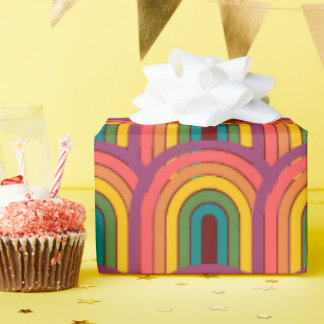 Retro 80s Rainbow Maroon Wrapping Paper