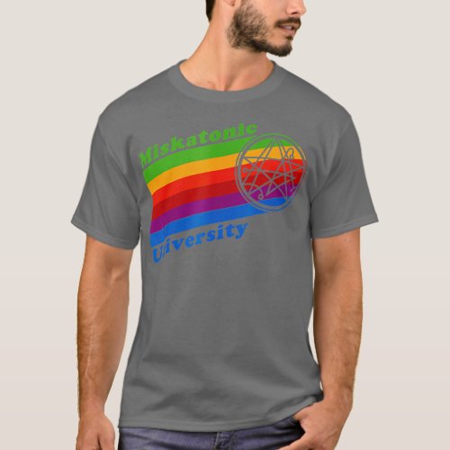 Retro 80s Rainbow Miskatonic University And Symbol T_Shirt