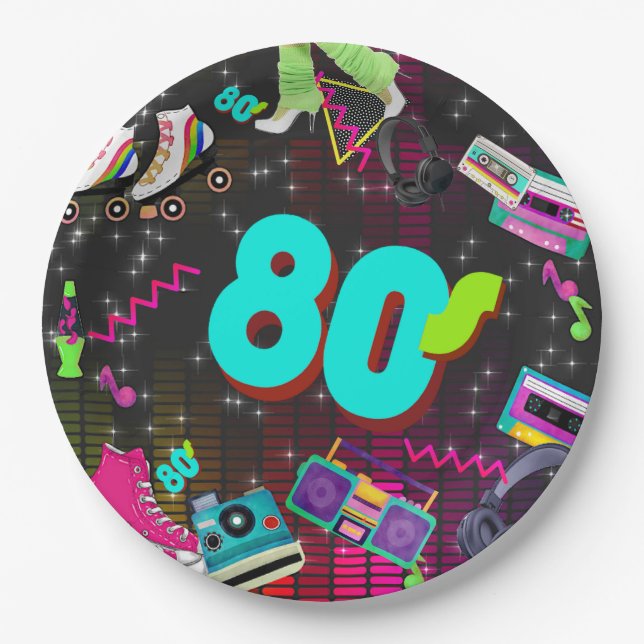 Retro 80's, Retro, Any Age Paper Plates (Front)
