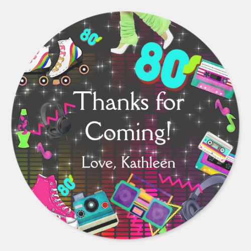 Retro 80s Retro Thank You Classic Round Sticker