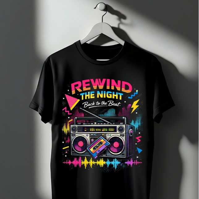 Retro 80s Rewind The Night Boombox Music T-Shirt (Creator Uploaded)