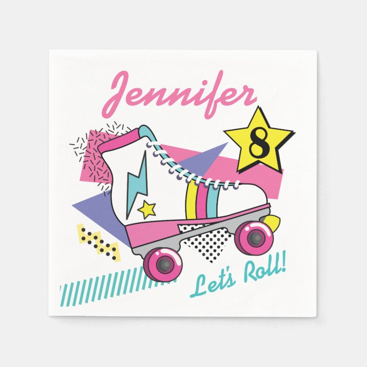 Retro 80's Roller Skate Party Birthday Napkins Zazzle