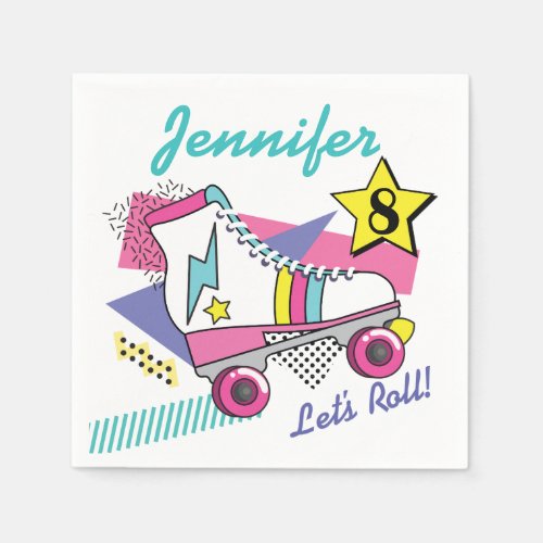 Retro 80s Roller Skate Party Birthday Napkins