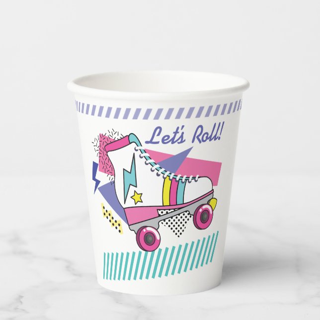 Retro 80s Roller Skate Party Paper cup (Front)
