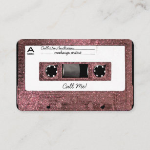 Retro 80's Rose Gold Glitter Cassette Tape Mixtape Business Card