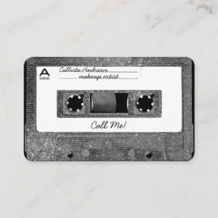 Retro 80's Silver Glitter Cassette Tape Mixtape Business Card