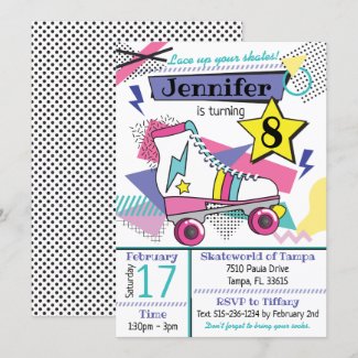 Retro 80's Skate Party Birthday Invitation