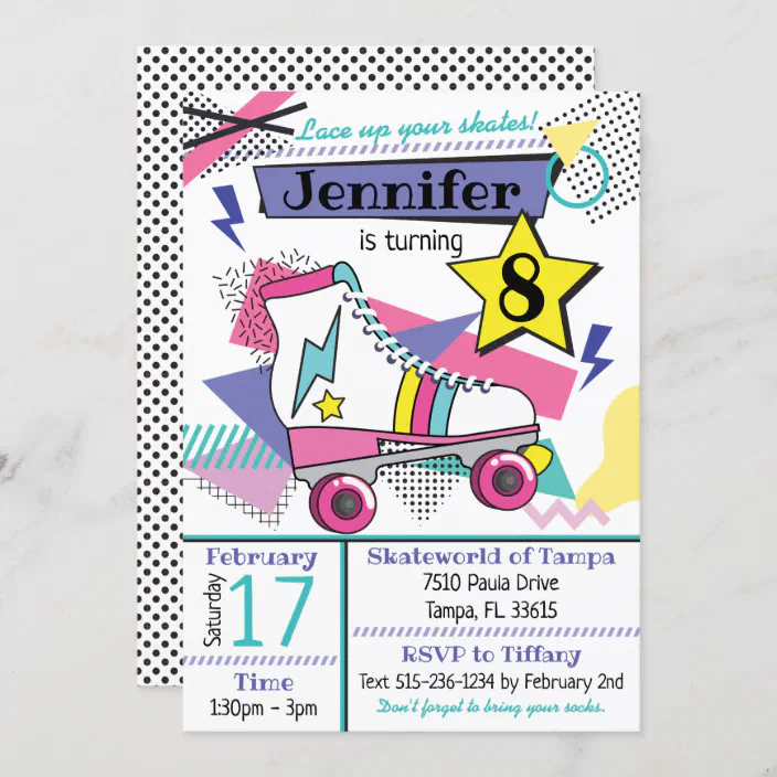 Custom Roller Skating Invitation Skating Party Print at Home Emoticon Roller Skating Theme Party Invitation Digital Skating Invite