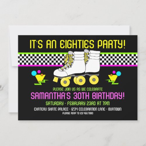 Retro 80s Skate Party Birthday Invitations