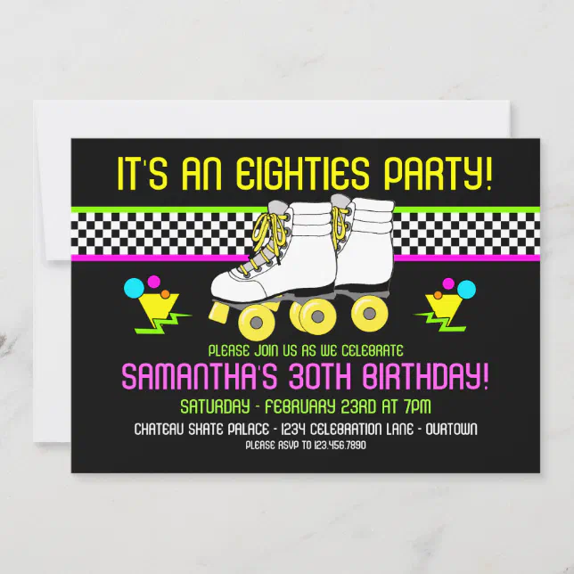 Retro 80s Skate Party Birthday Invitations | Zazzle