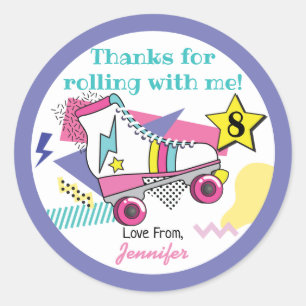 Retro 80's Skate Party Birthday Thank you Classic Round Sticker