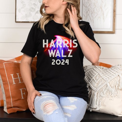 Retro 80s Stye Harris Walz 2024 Red White Blue T_Shirt