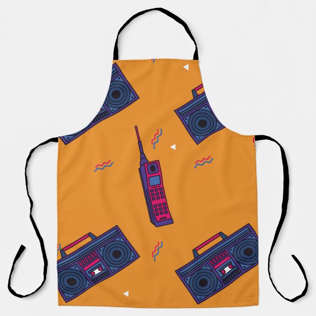 Retro 80s style background, colorful. apron (Front)