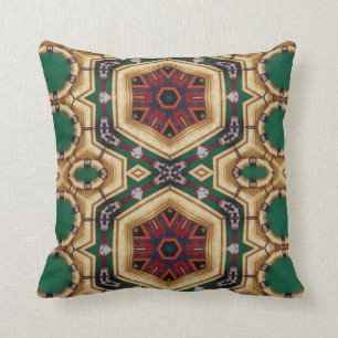 Retro 80s Style Green Cranberry Gold & Navy Throw Pillow