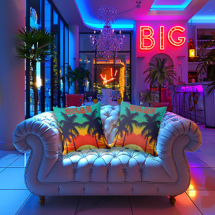 Retro 80s Style Tropical Decorative Throw Pillow