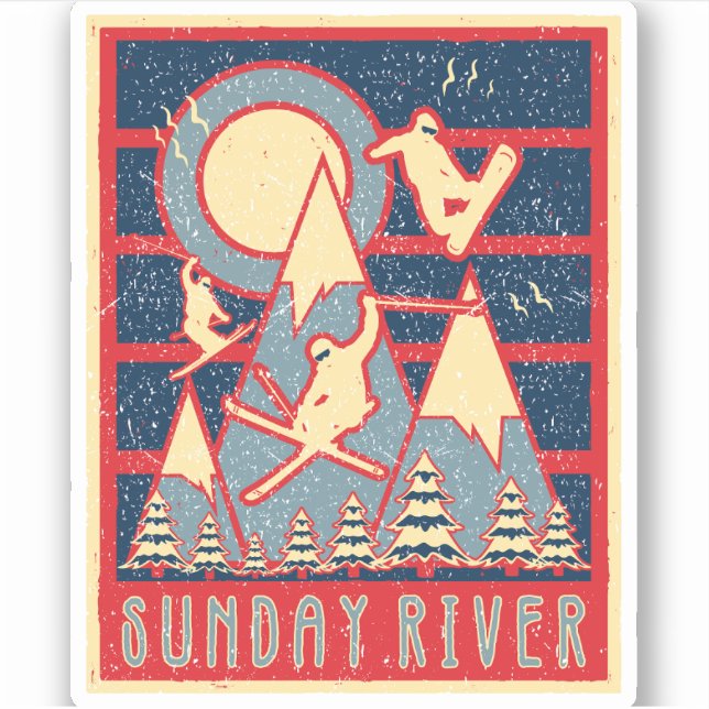 Retro 80s Sunday River Ski Sticker (Front)
