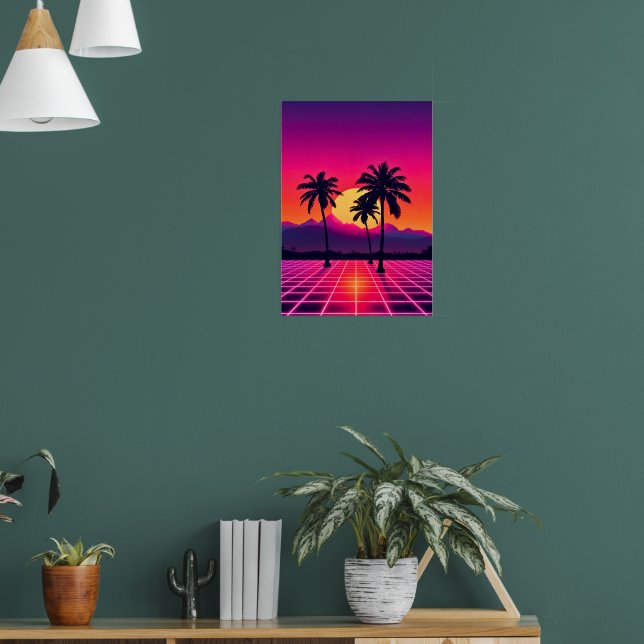 Retro 80s Sunset Grid Poster | Zazzle