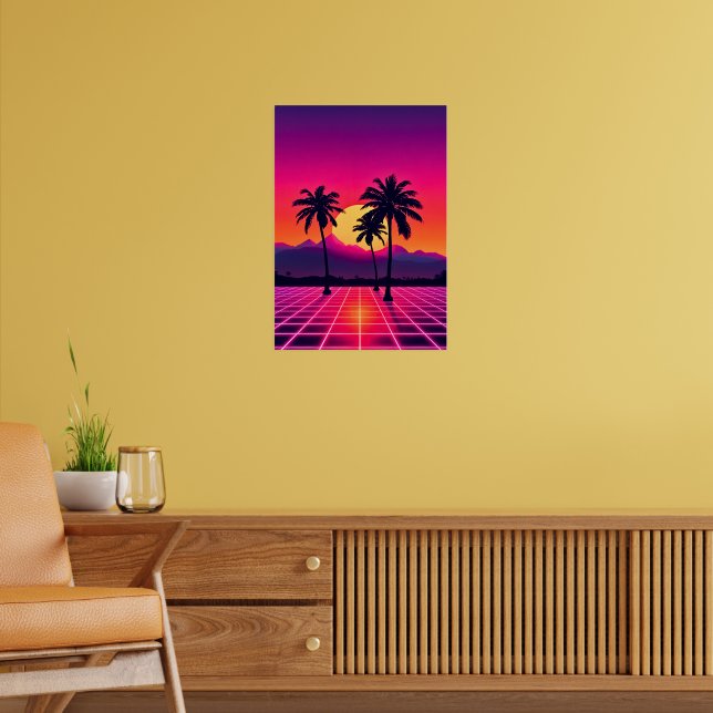Retro 80s Sunset Grid Poster | Zazzle
