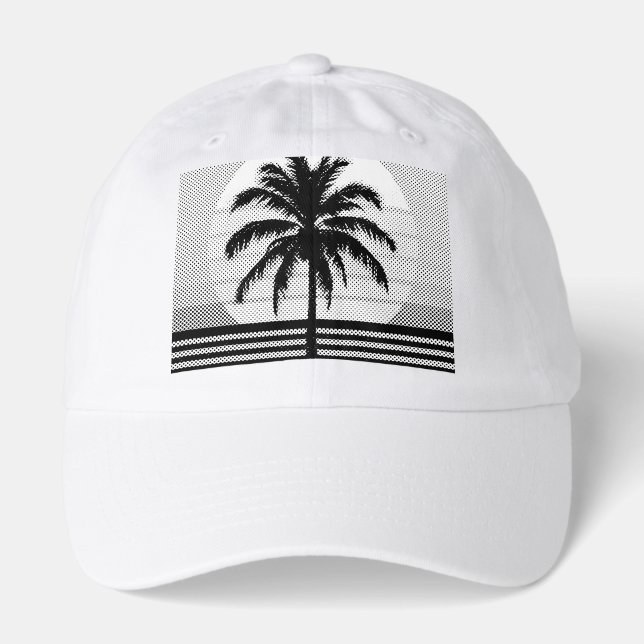 Retro 80s Sunset Palm Tree Synthwave Art Hat (Front)