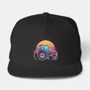 Retro 80s Sunset Vaporwave Tractor Snap Back Hat