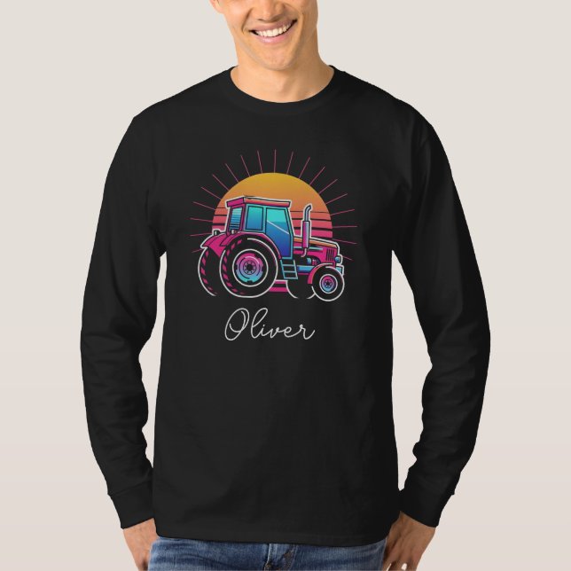 Retro 80s Sunset Vaporwave Tractor T-Shirt (Front)