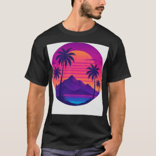 Retro 80s Sunset with Palm Trees – Synthwave Aesth T-Shirt