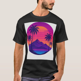 Retro 80s Sunset with Palm Trees – Synthwave Aesth T-Shirt